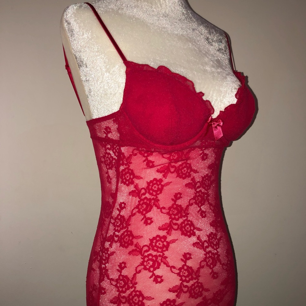 Victoria's Secret red lace floral teddy